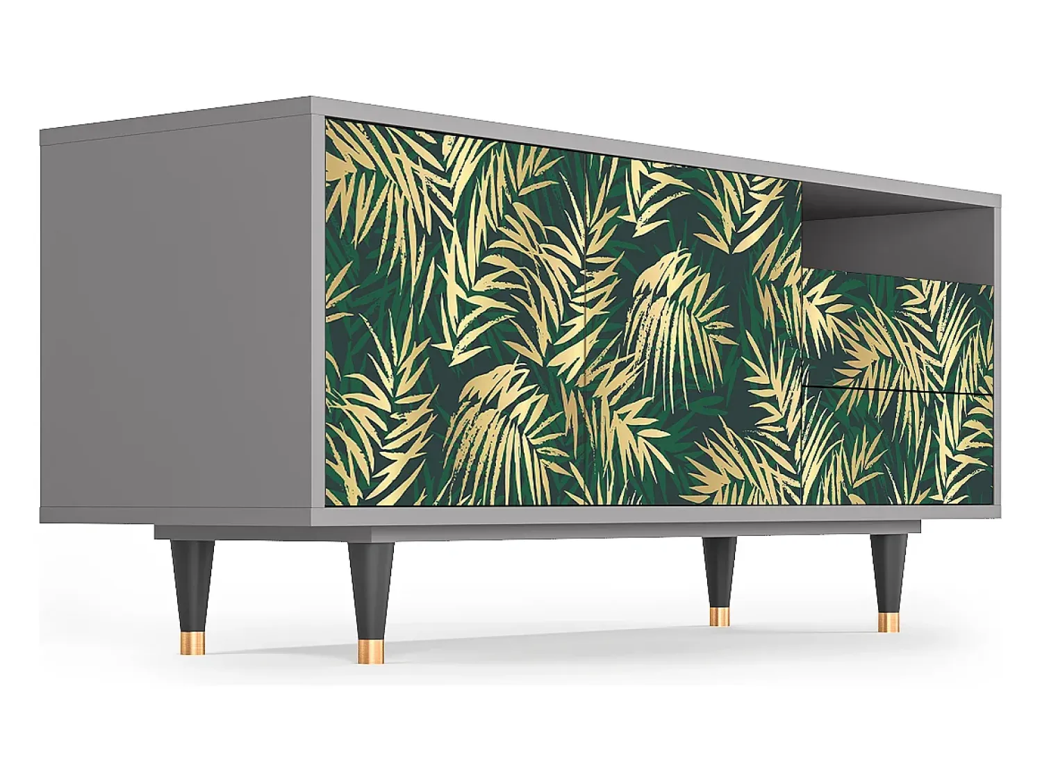 Móvel De Tv* Mueble de TV - 125х56х41 cm - T7 - Sunny Palm Tree, Cinza Cinzento