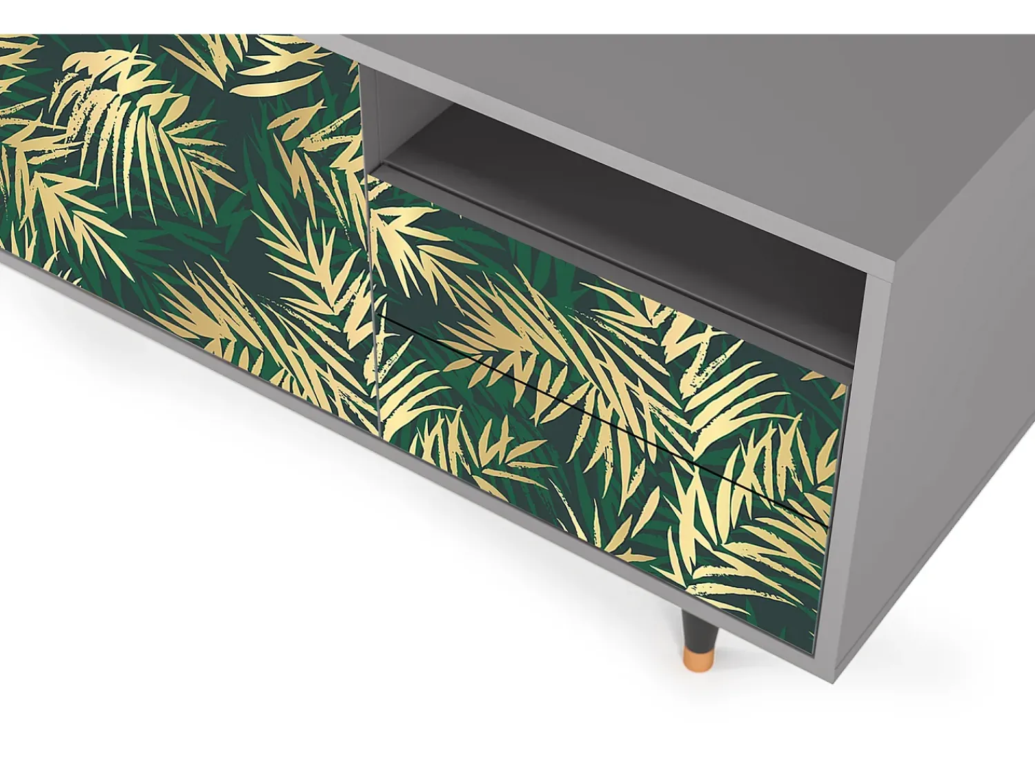 Móvel De Tv* Mueble de TV - 125х56х41 cm - T7 - Sunny Palm Tree, Cinza Cinzento