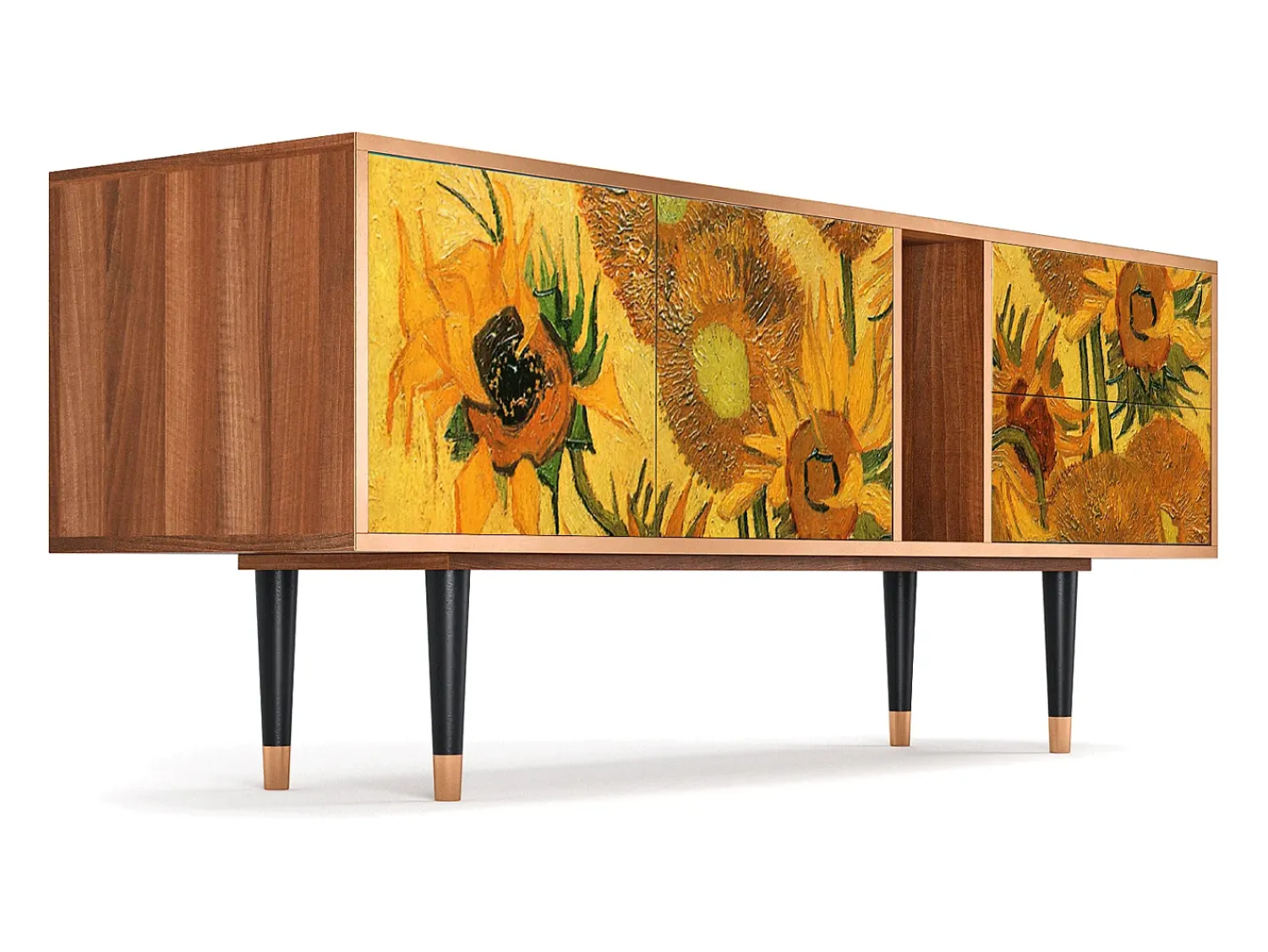 Móvel De Tv* Mueble de TV - 170х69х48 cm - T1 - Sunflowers, Nogueira Castanho