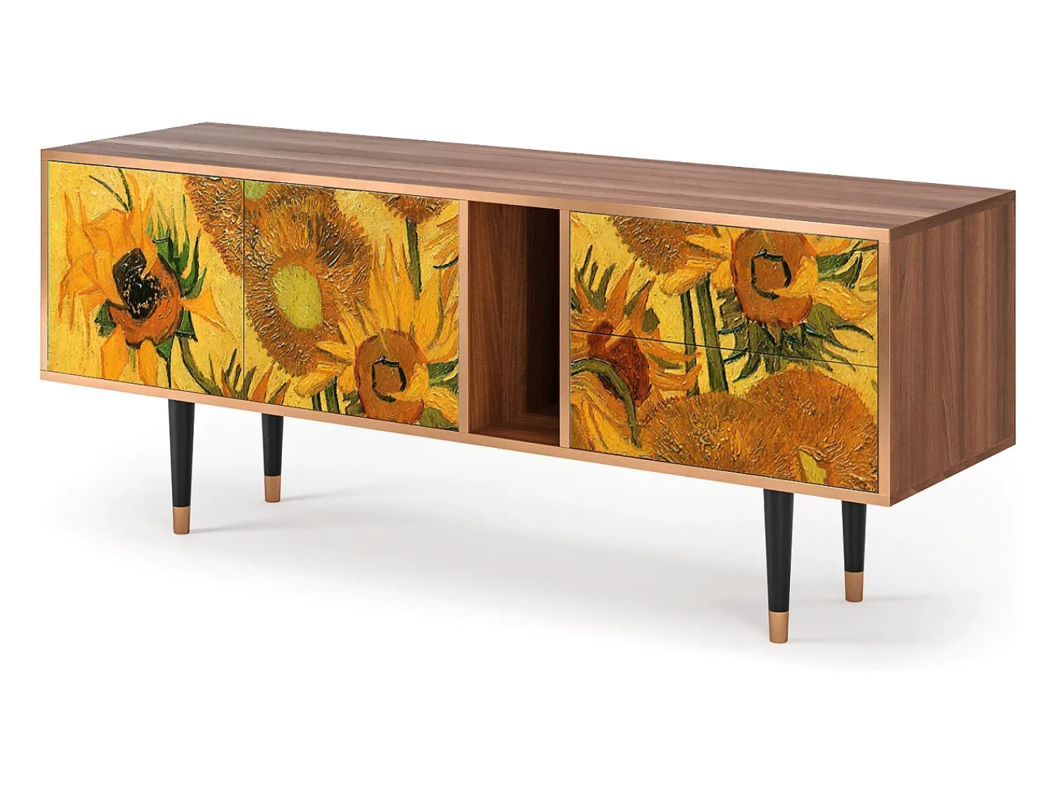 Móvel De Tv* Mueble de TV - 170х69х48 cm - T1 - Sunflowers, Nogueira Castanho