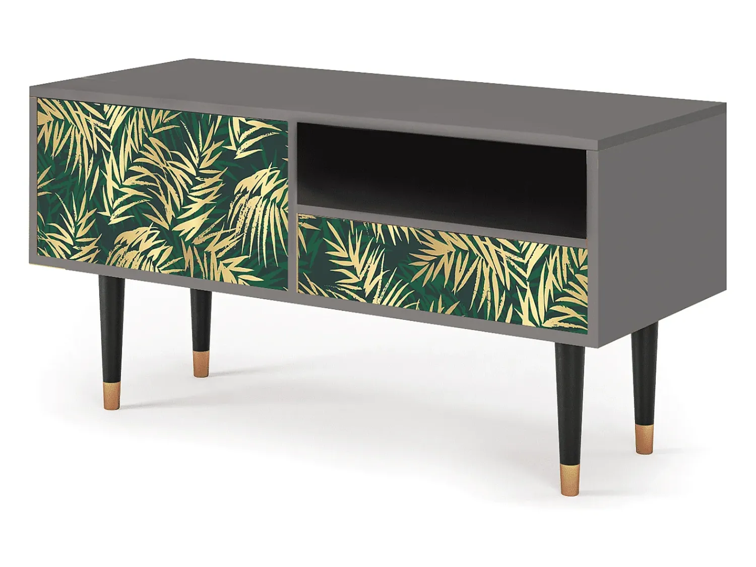 Móvel De Tv* Mueble de TV - 115х59х48 cm - T3 - Sunny Palm Tree, Cinza Cinzento