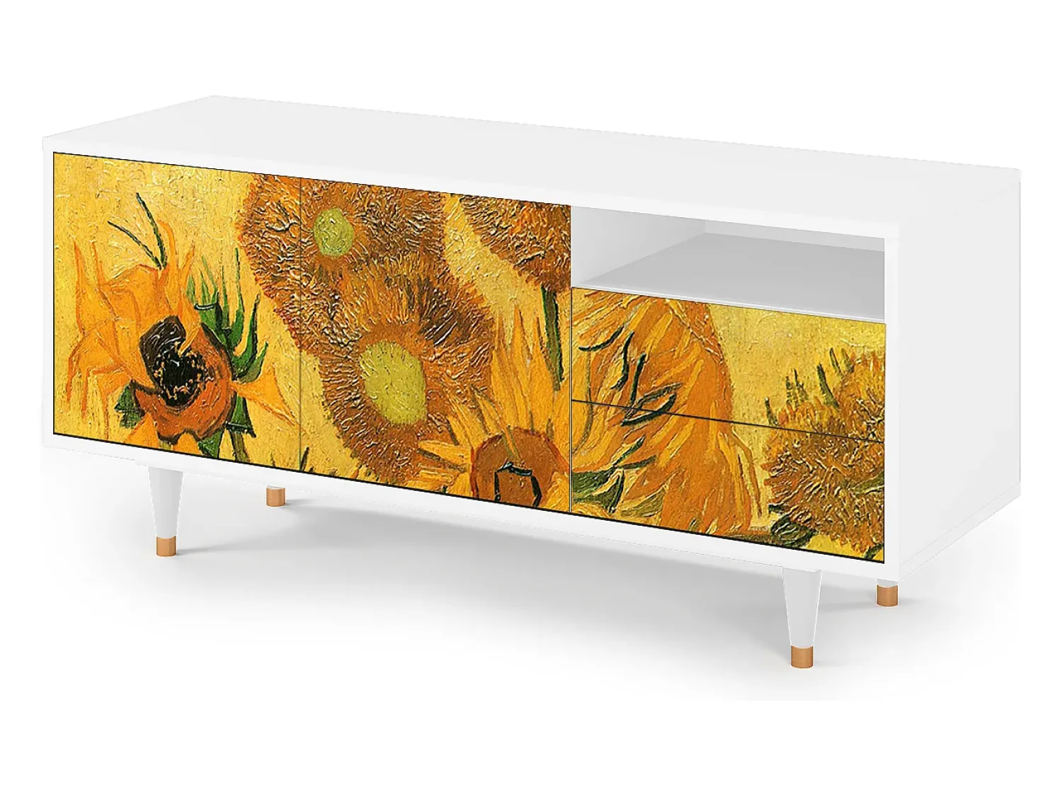 Mueble de TV - 125х56х41 cm - T7 - Sunflowers, Branco^ Móvel De Tv