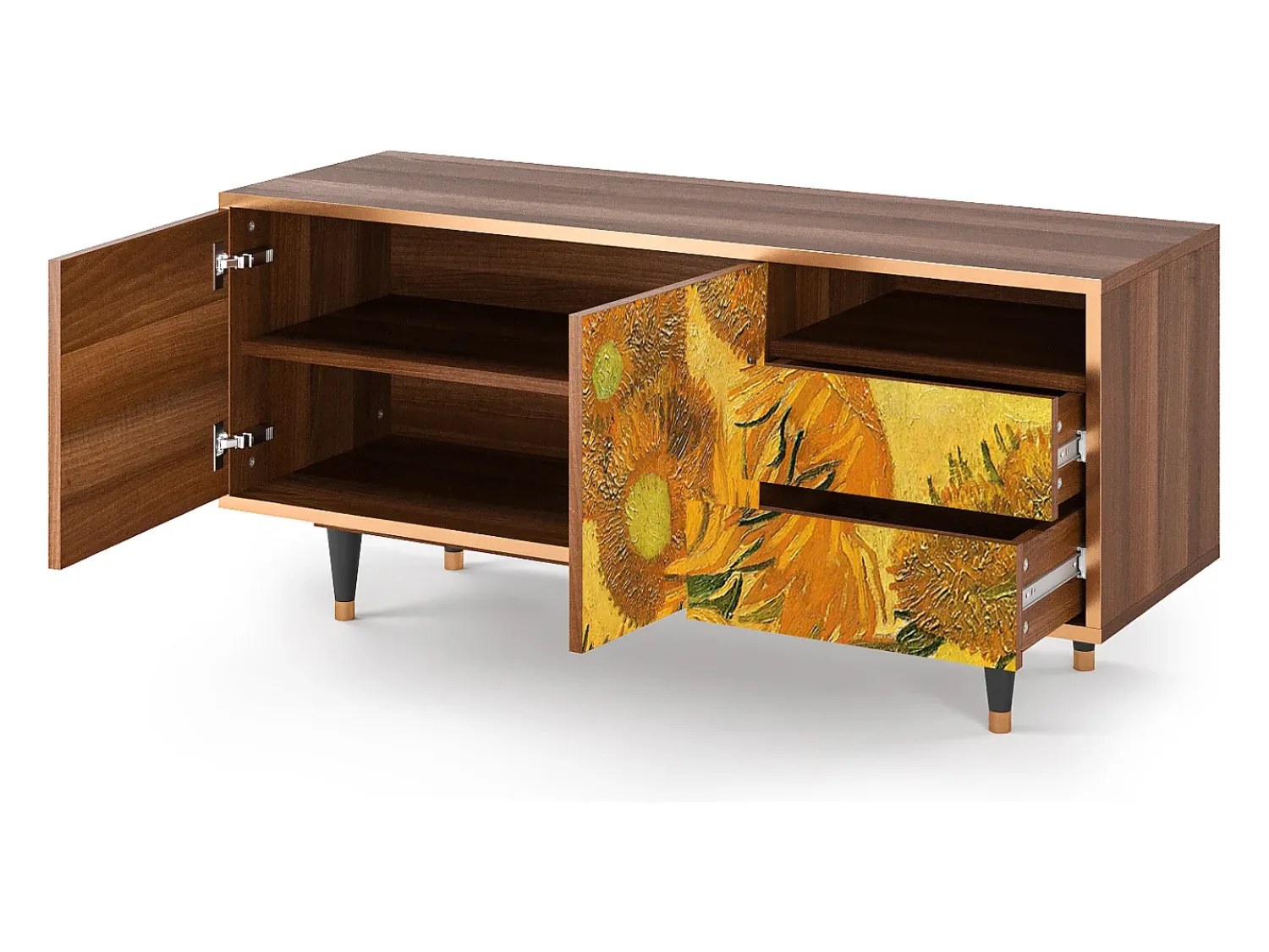 Móvel De Tv* Mueble de TV - 125х56х41 cm - T7 - Sunflowers, Nogueira Castanho