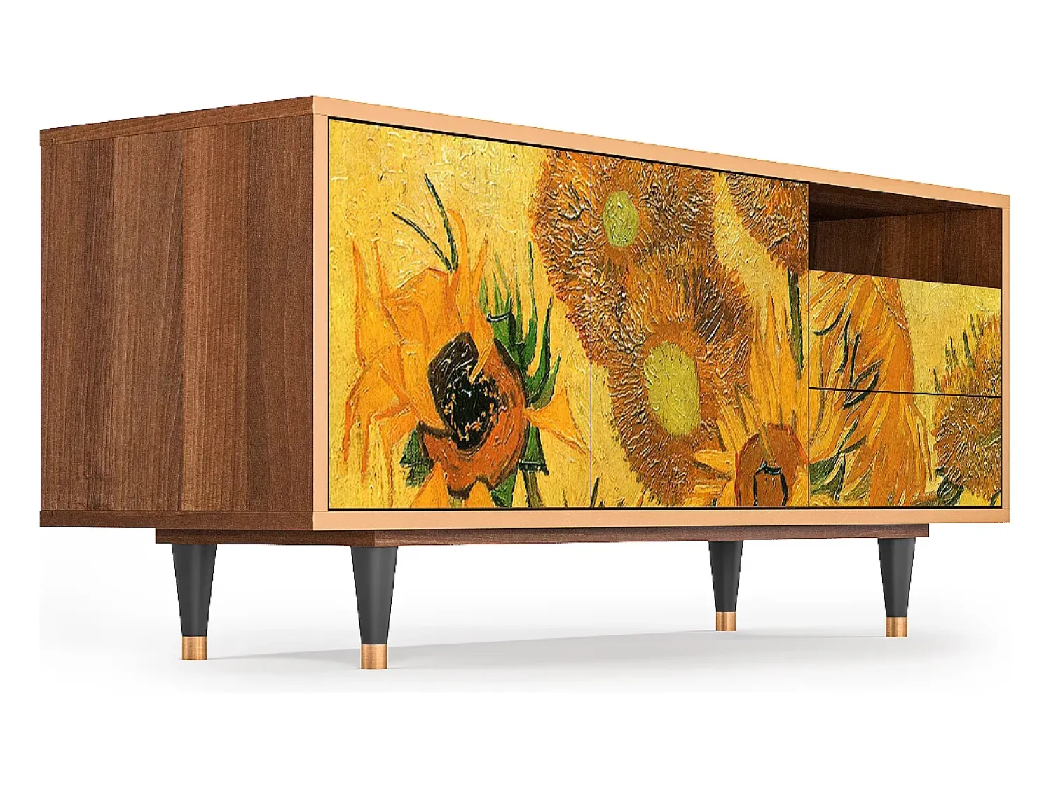 Móvel De Tv* Mueble de TV - 125х56х41 cm - T7 - Sunflowers, Nogueira Castanho