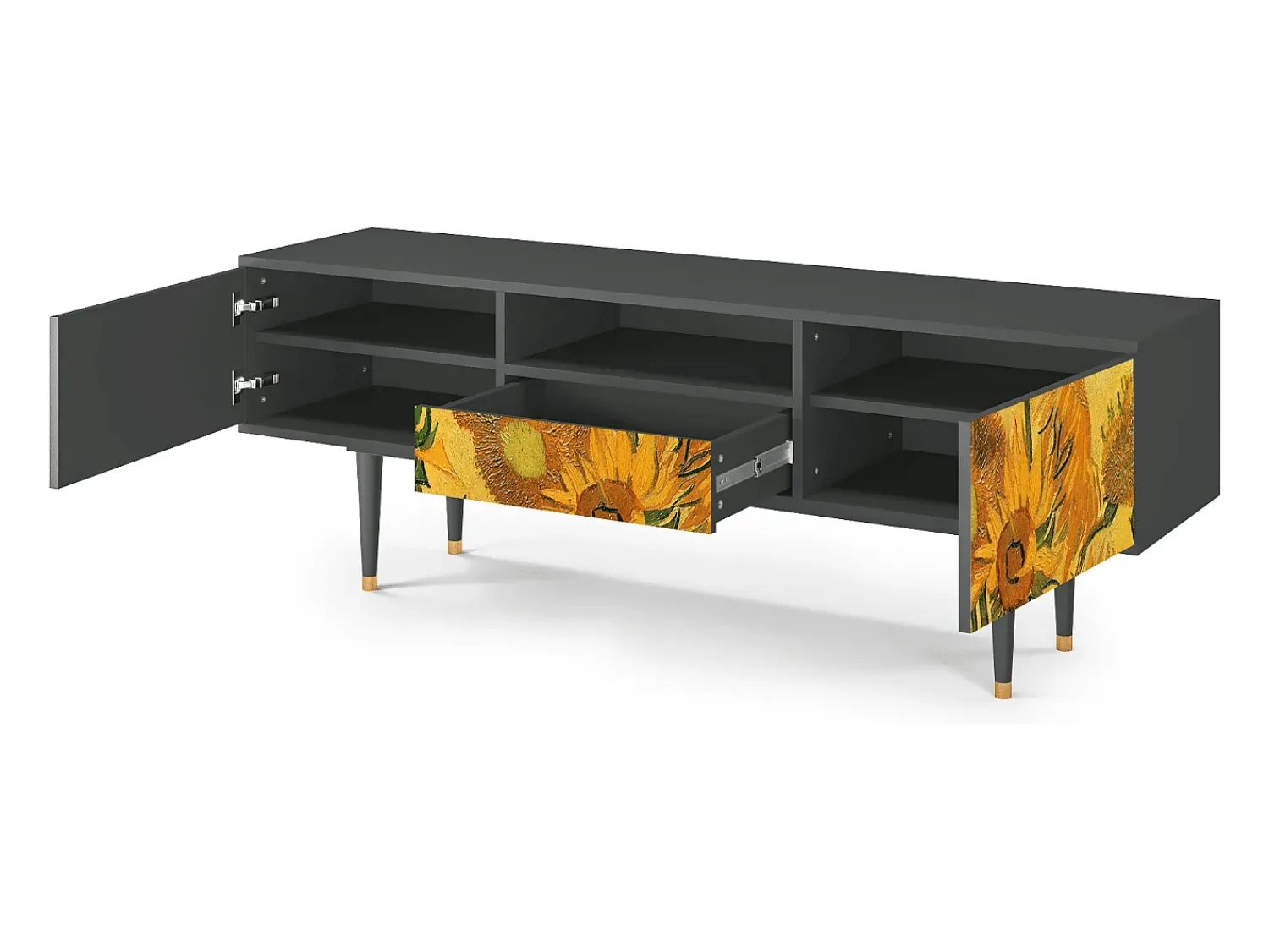 Móvel De Tv* Mueble de TV - 170х59х41 cm - T6 - Sunflowers, Antracite Cinza antracite