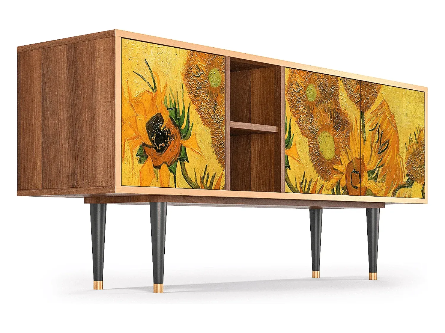 Móvel De Tv* Mueble de TV - 150х69х41 cm - T5 - Sunflowers, Nogueira Castanho