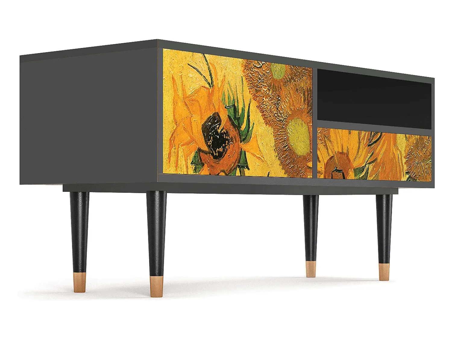 Móvel De Tv| Mueble de TV - 115х59х48 cm - T3 - Sunflowers, Antracite Cinza antracite