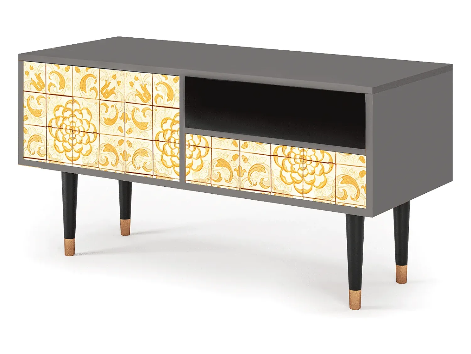 Móvel De Tv* Mueble de TV - 115х59х48 cm - T3 - Sunshiny Tile, Cinza Cinzento