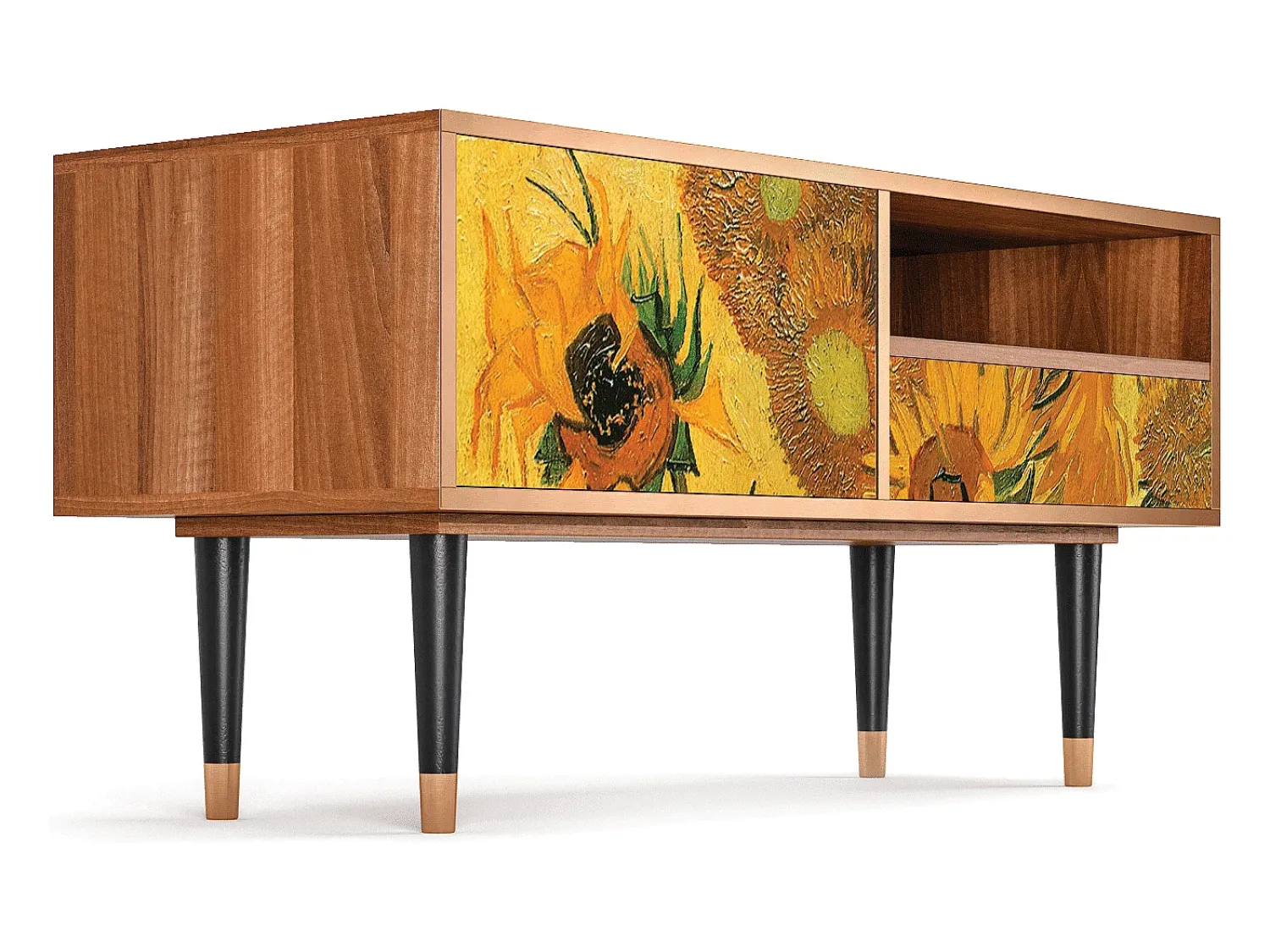 Móvel De Tv* Mueble de TV - 115х59х48 cm - T3 - Sunflowers, Nogueira Castanho