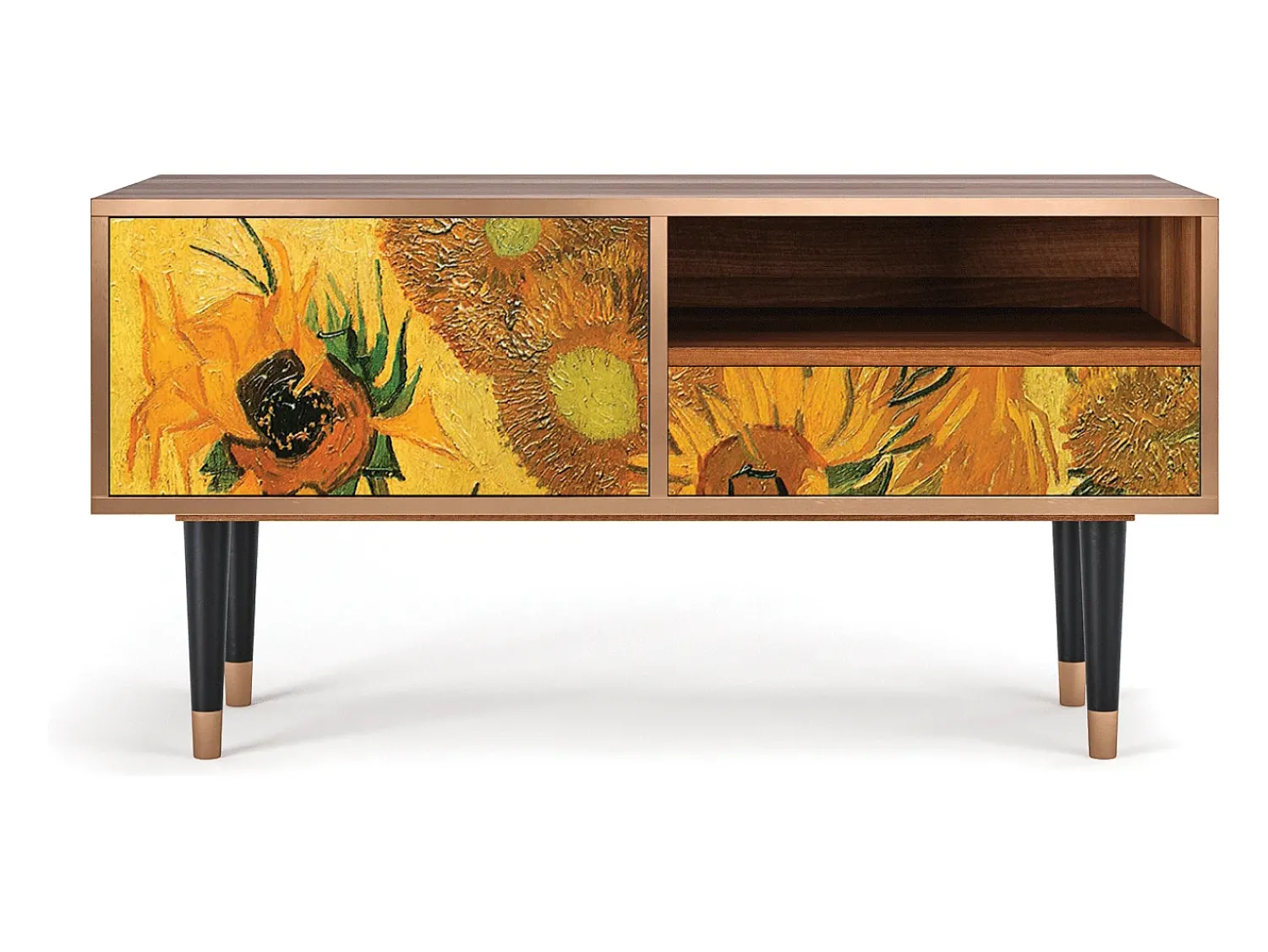 Móvel De Tv* Mueble de TV - 115х59х48 cm - T3 - Sunflowers, Nogueira Castanho