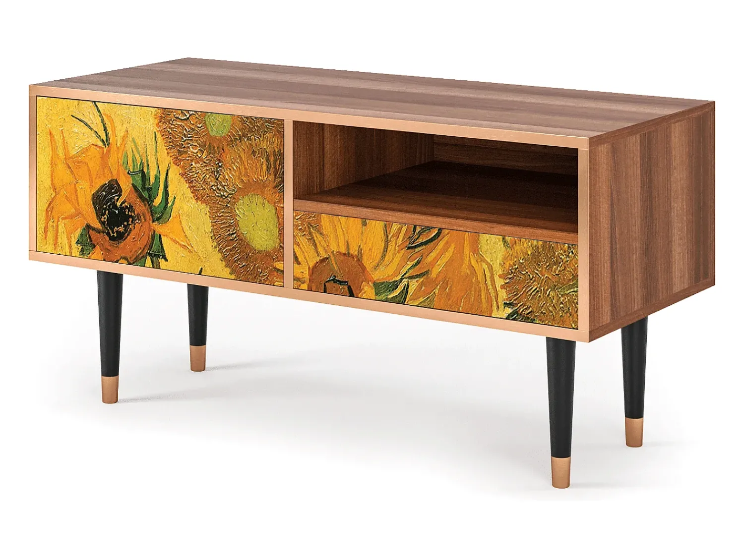 Móvel De Tv* Mueble de TV - 115х59х48 cm - T3 - Sunflowers, Nogueira Castanho