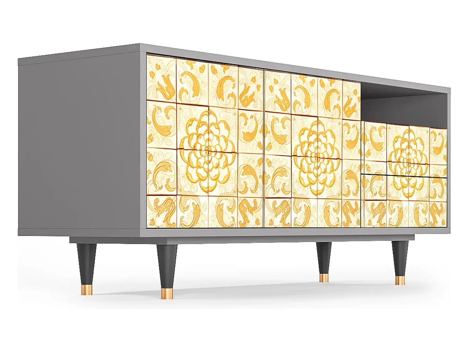 Móvel De Tv| Mueble de TV - 125х56х41 cm - T7 - Sunshiny Tile, Cinza Cinzento