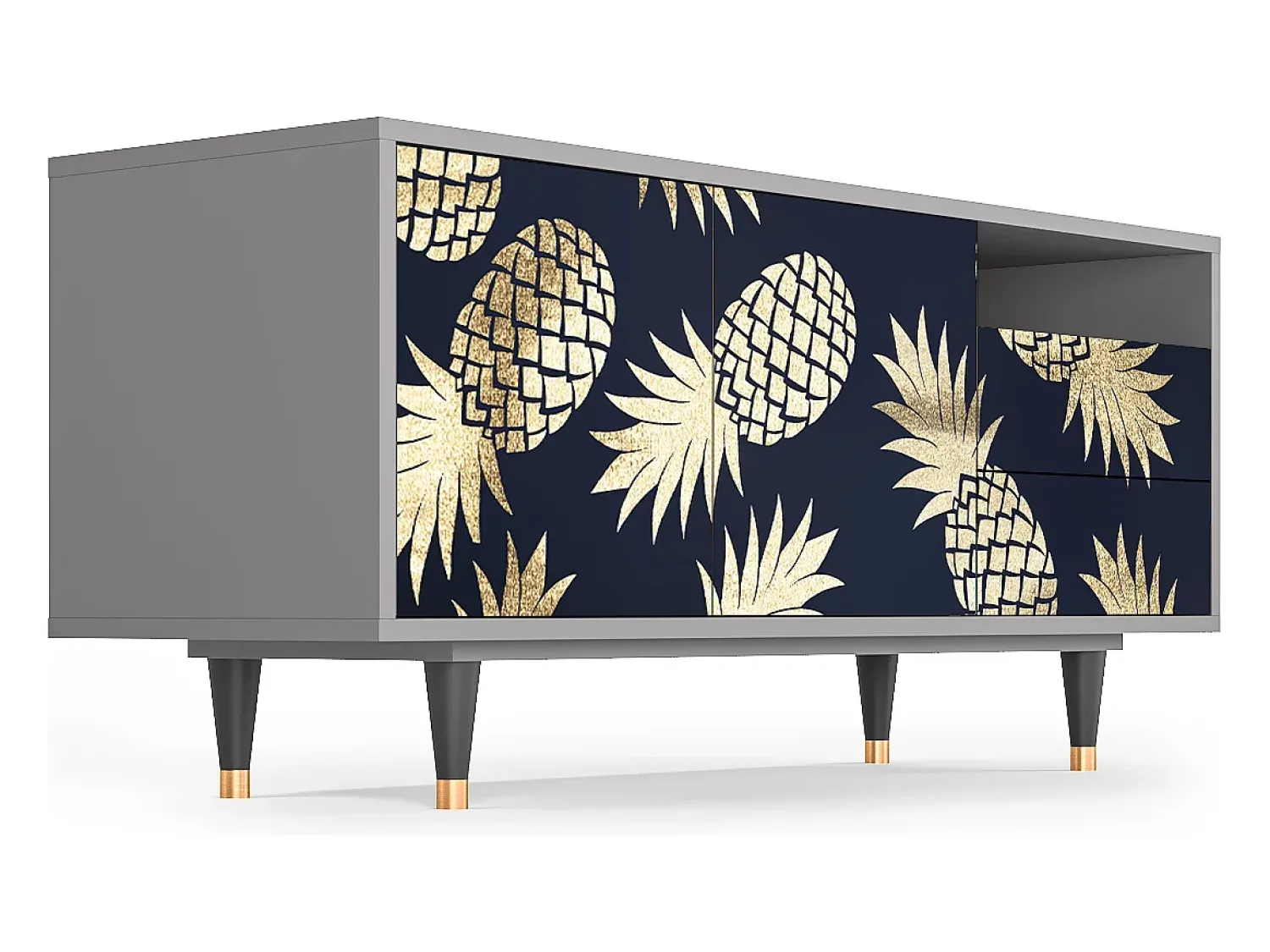 Móvel De Tv| Mueble de TV - 125х56х41 cm - T7 - Sunny Pineaple, Cinza Cinzento