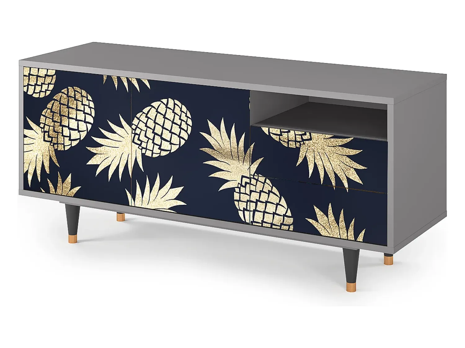 Móvel De Tv| Mueble de TV - 125х56х41 cm - T7 - Sunny Pineaple, Cinza Cinzento