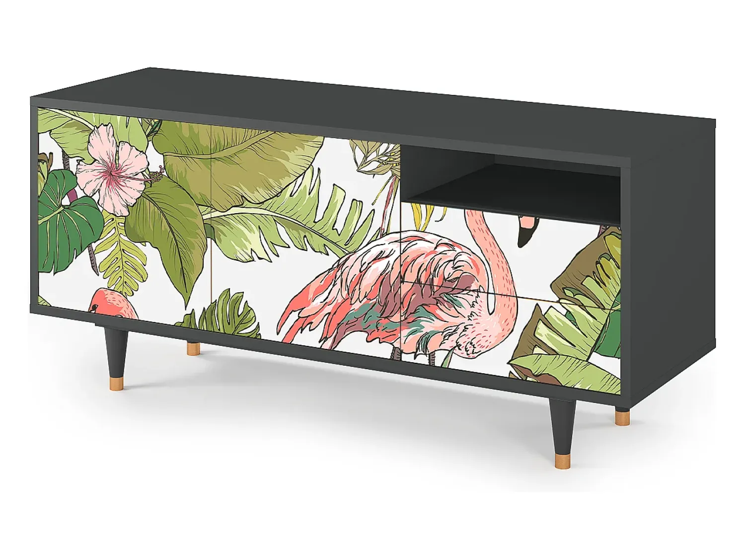 Móvel De Tv| Mueble de TV - 125х56х41 cm - T7 - Sweet Flamingo, Antracite Cinza antracite