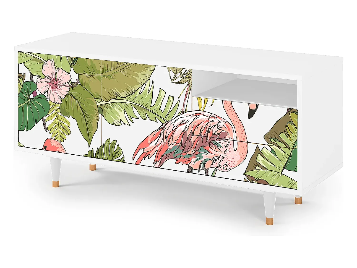 Móvel De Tv| Mueble de TV - 125х56х41 cm - T7 - Sweet Flamingo, Branco Bege