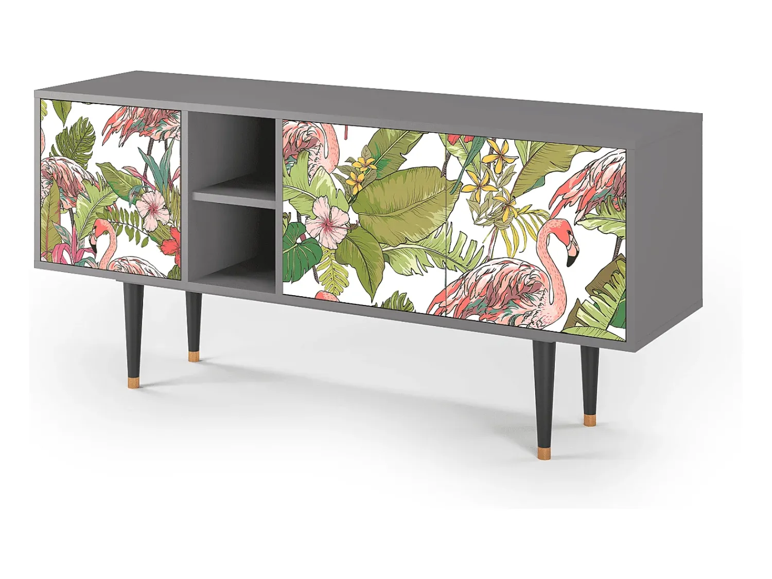 Móvel De Tv| Mueble de TV - 150х69х41 cm - T5 - Sweet Flamingo, Cinza Cinzento