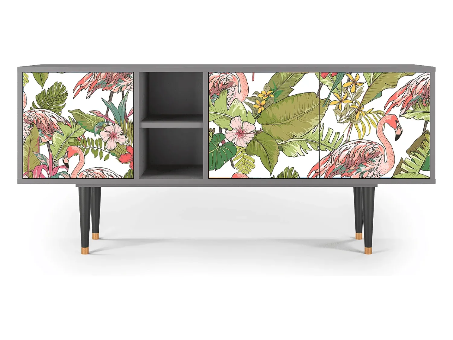 Móvel De Tv| Mueble de TV - 150х69х41 cm - T5 - Sweet Flamingo, Cinza Cinzento