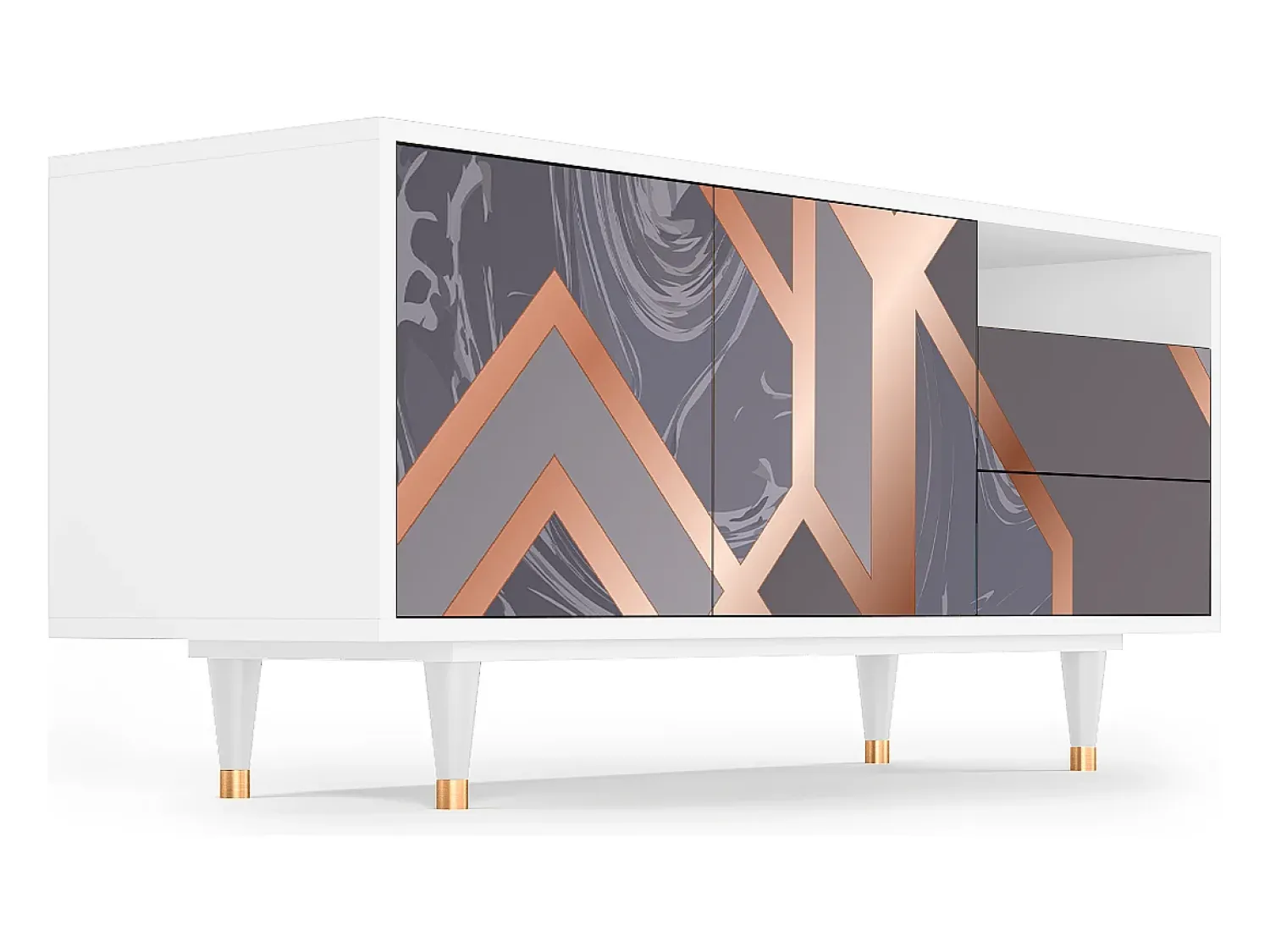 Mueble de TV - 125х56х41 cm - T7 - Taupe Anatomy, Branco Bege