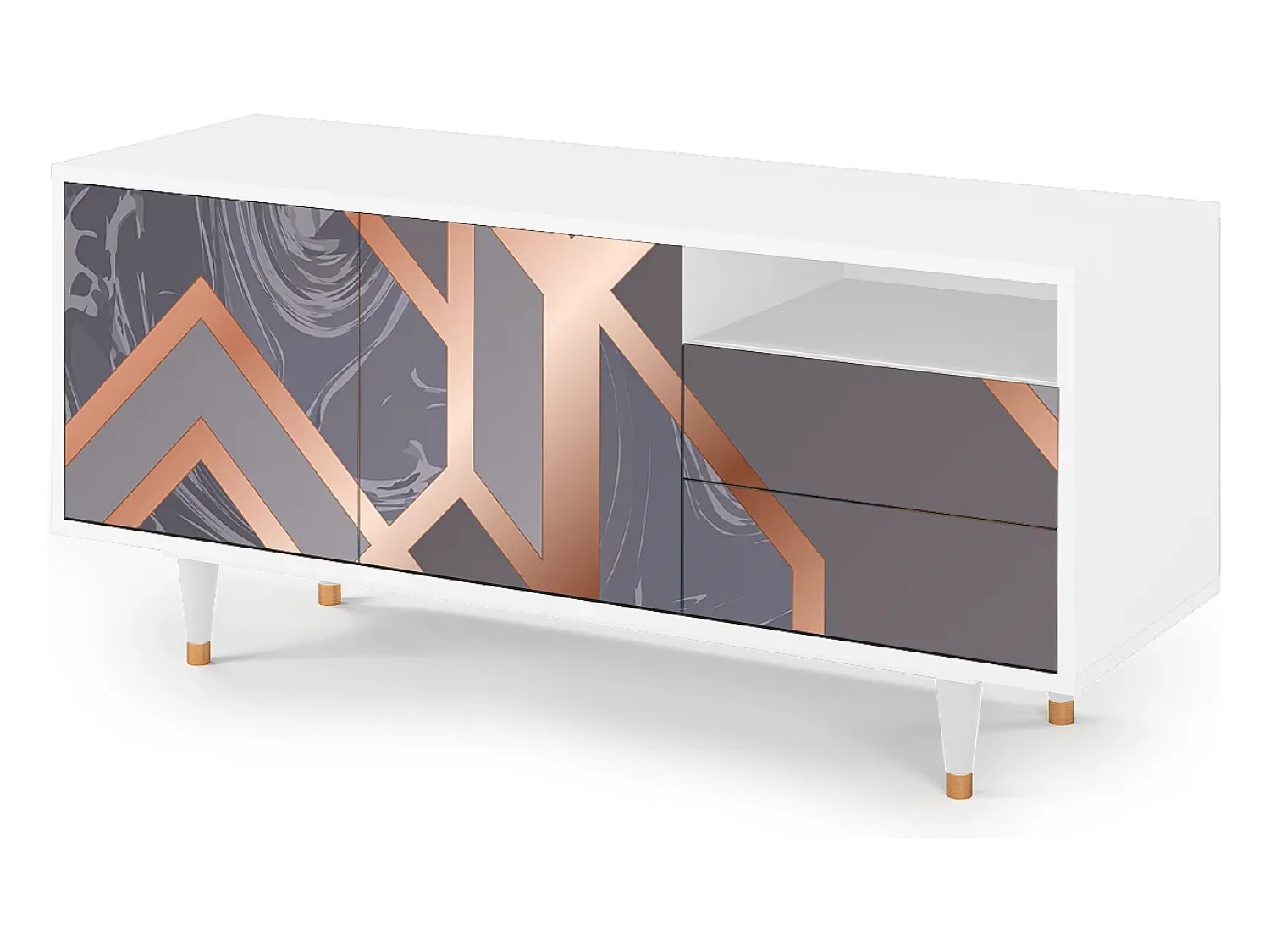 Mueble de TV - 125х56х41 cm - T7 - Taupe Anatomy, Branco Bege