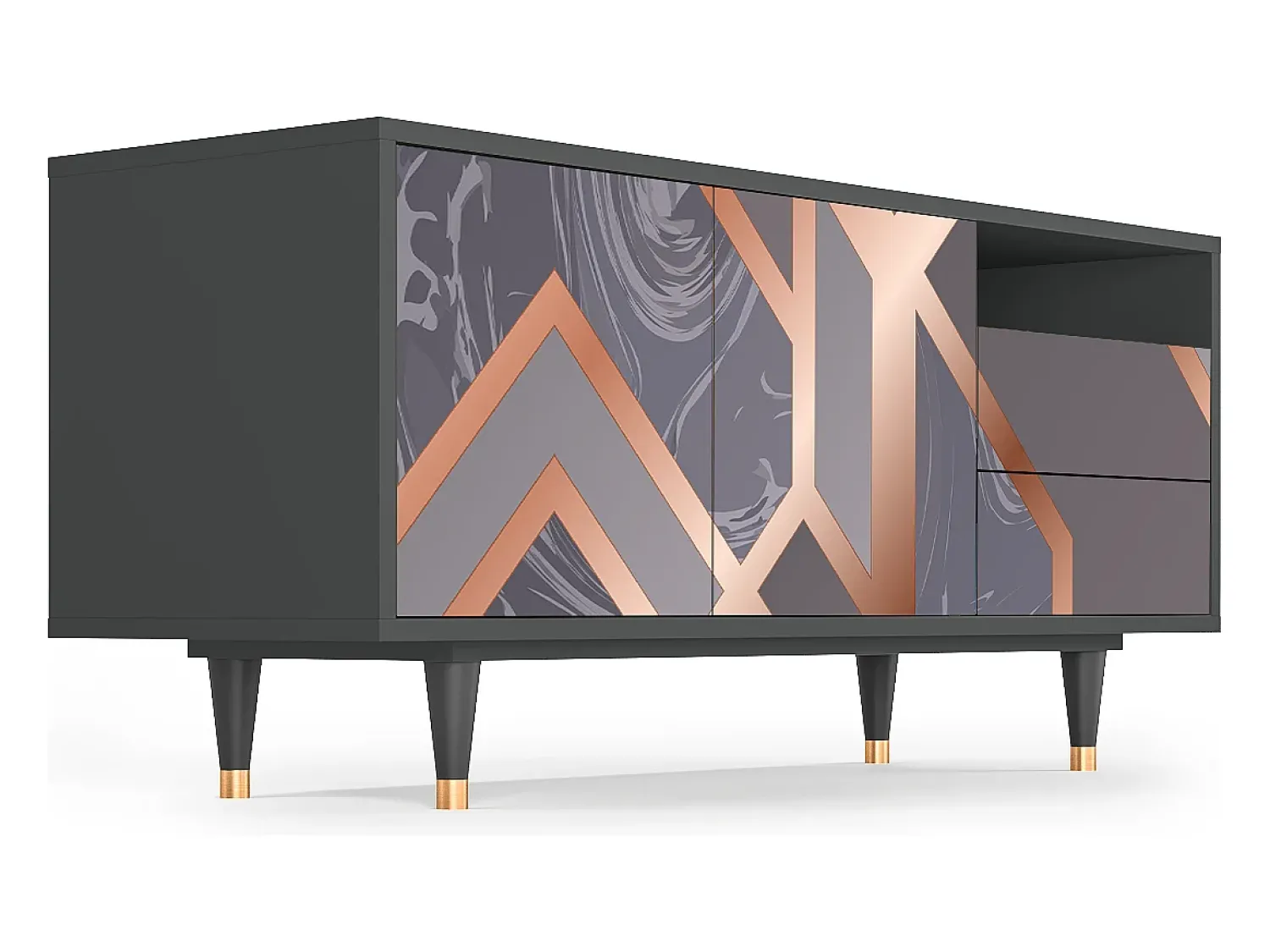 New Mueble de TV - 125х56х41 cm - T7 - Taupe Anatomy, Antracite Cinza antracite