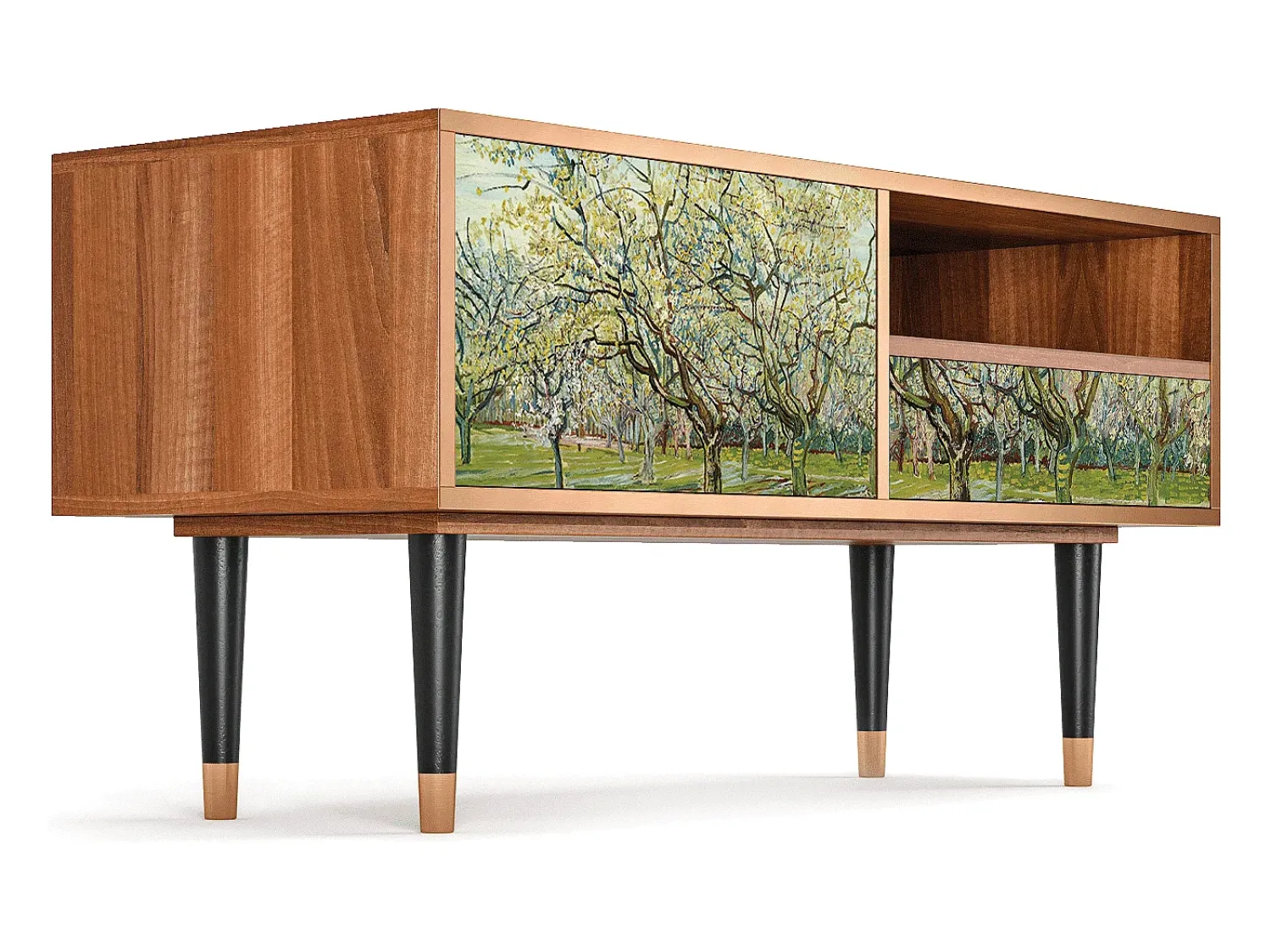 Mueble de TV - 115х59х48 cm - T3 - The Branco Orchard, Nogueira Castanho