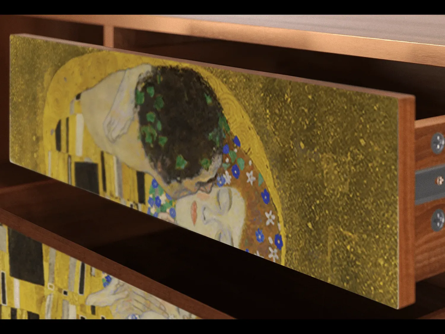 Móvel De Tv* Mueble de TV - 170х59х48 cm - T4 - The Kiss by Klimt , Nogueira Castanho