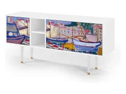 Mueble de TV - 150х69х41 cm - T5 - The Port of Collioure , Branco^ Móvel De Tv