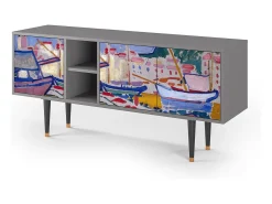 New Mueble de TV - 150х69х41 cm - T5 - The Port of Collioure , Cinza Cinzento