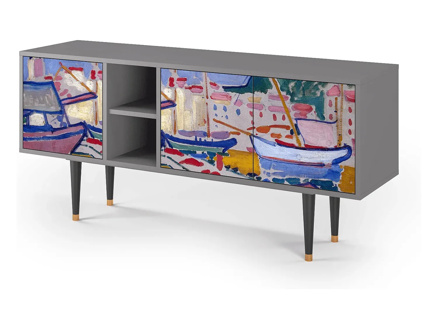 New Mueble de TV - 150х69х41 cm - T5 - The Port of Collioure , Cinza Cinzento