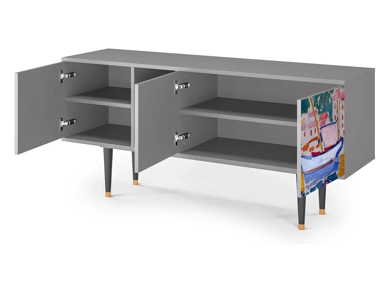 New Mueble de TV - 150х69х41 cm - T5 - The Port of Collioure , Cinza Cinzento