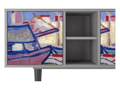 New Mueble de TV - 150х69х41 cm - T5 - The Port of Collioure , Cinza Cinzento