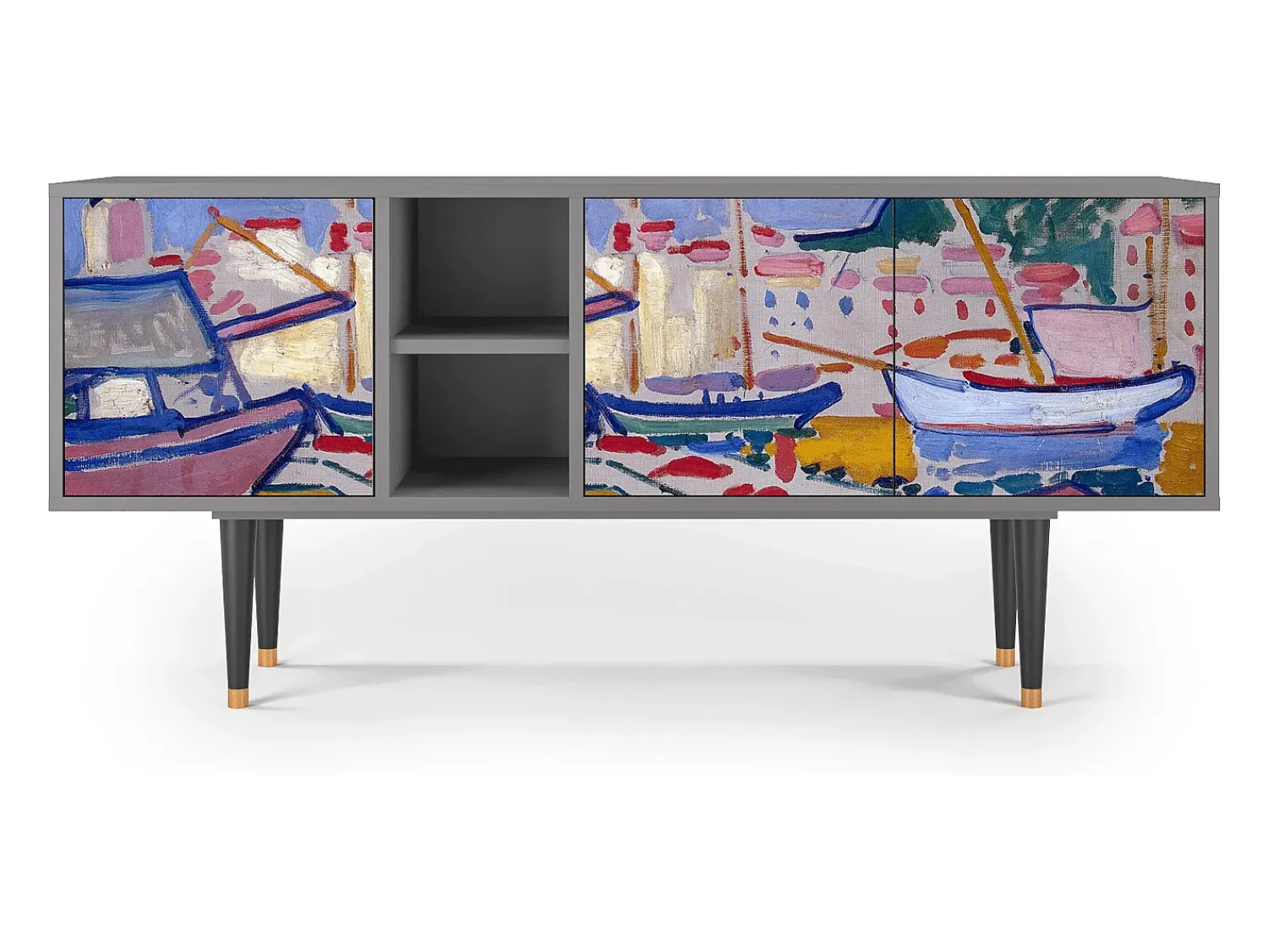 New Mueble de TV - 150х69х41 cm - T5 - The Port of Collioure , Cinza Cinzento