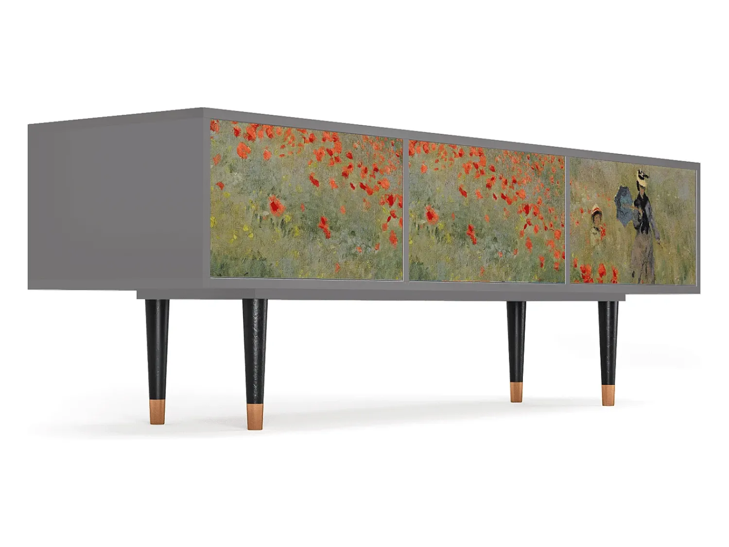 Móvel De Tv* Mueble de TV - 170х59х48 cm - T4 - The Poppy Field , Cinza Cinzento