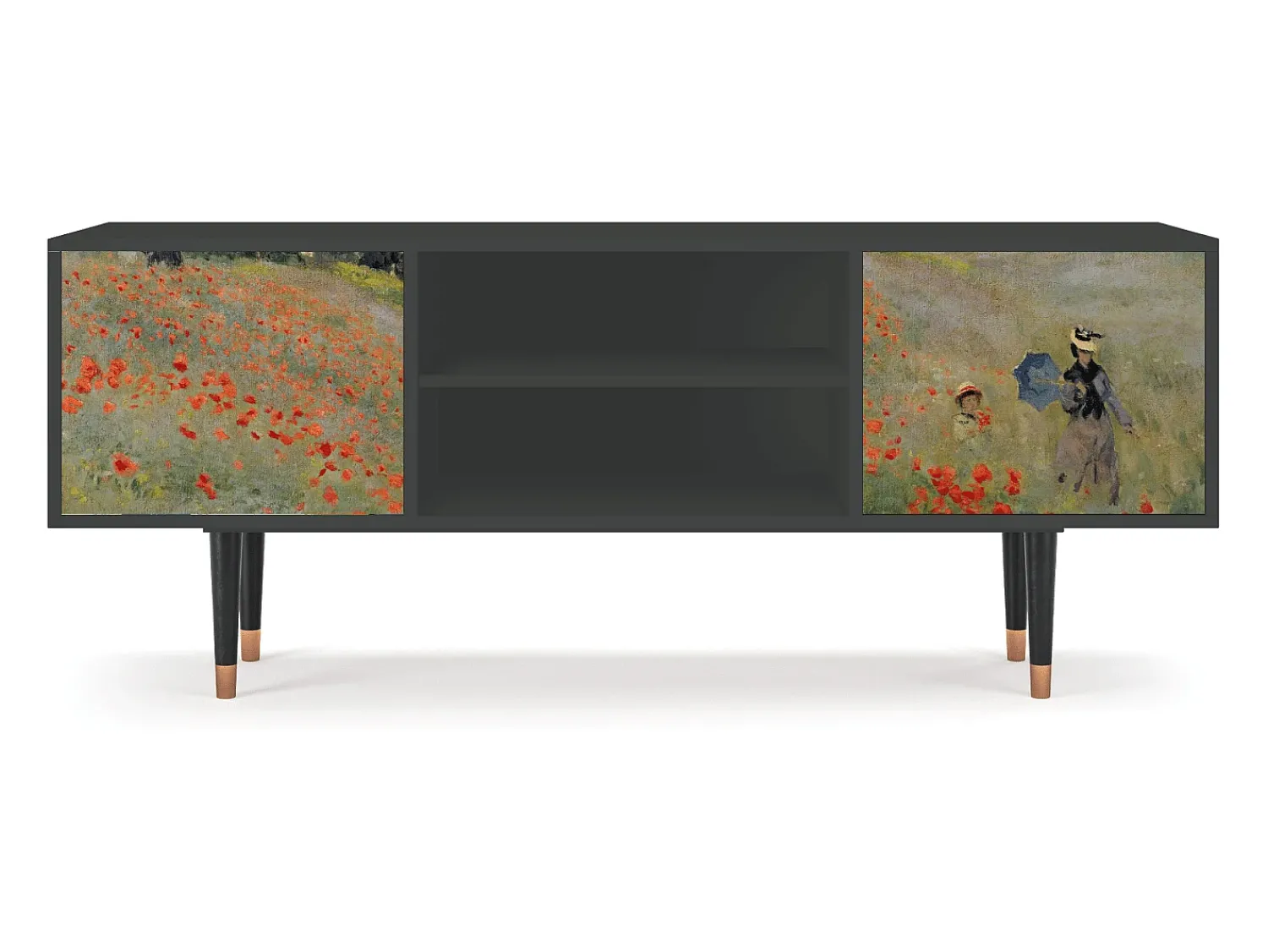 Móvel De Tv* Mueble de TV - 170х69х48 cm - T2 - The Poppy Field , Antracite Cinza antracite