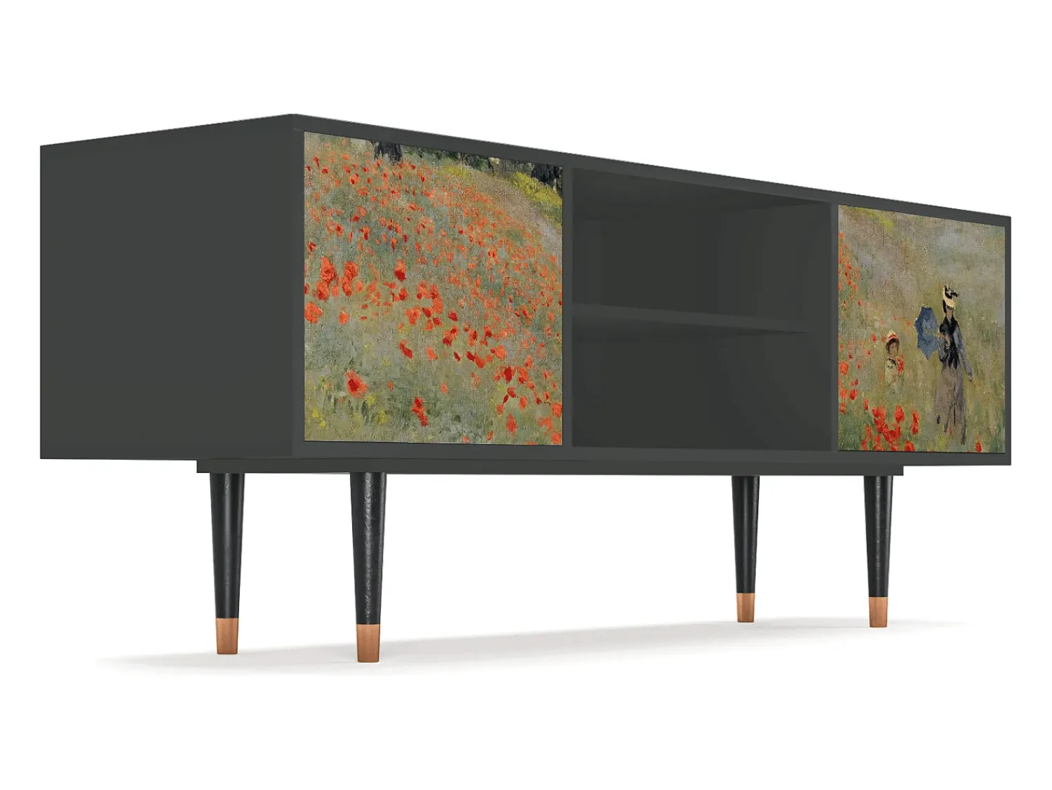 Móvel De Tv* Mueble de TV - 170х69х48 cm - T2 - The Poppy Field , Antracite Cinza antracite