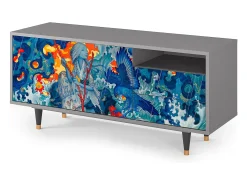 Móvel De Tv| Mueble de TV - 125х56х41 cm - T7 - The Girl - James Jean, Cinza Cinzento