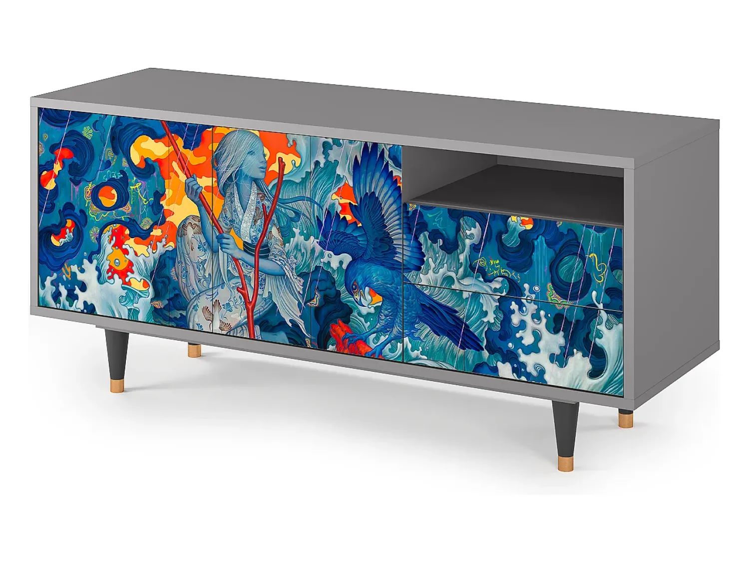Móvel De Tv| Mueble de TV - 125х56х41 cm - T7 - The Girl - James Jean, Cinza Cinzento