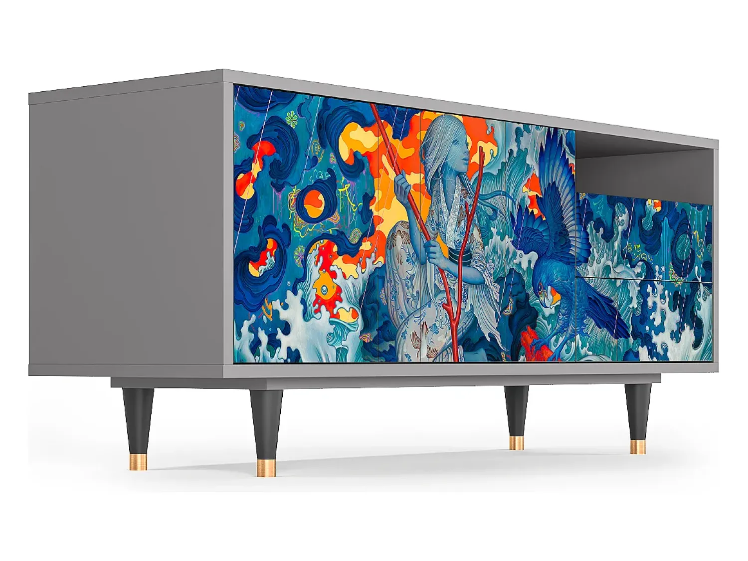 Móvel De Tv| Mueble de TV - 125х56х41 cm - T7 - The Girl - James Jean, Cinza Cinzento