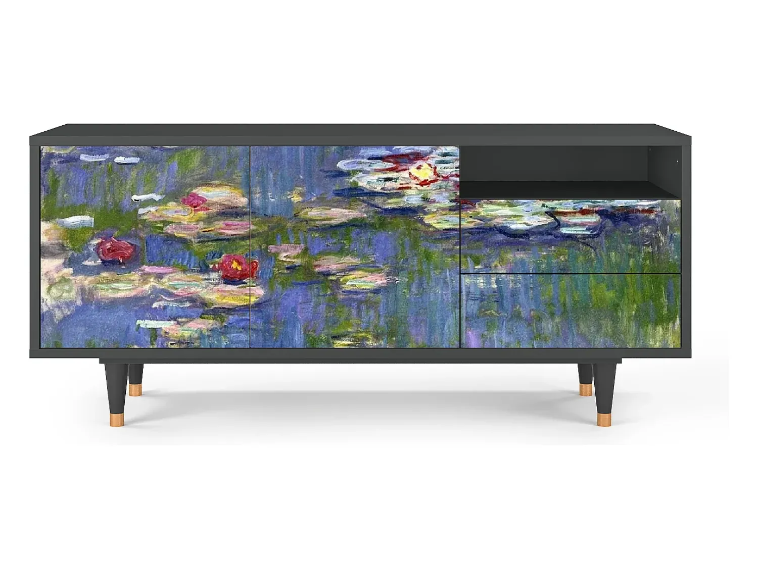Móvel De Tv| Mueble de TV - 125х56х41 cm - T7 - The water lily pond , Antracite Cinza antracite