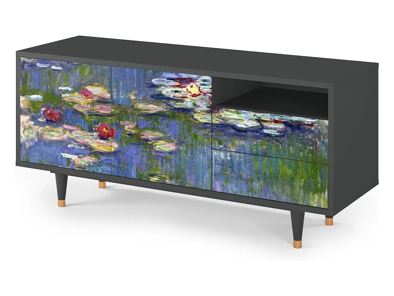 Móvel De Tv| Mueble de TV - 125х56х41 cm - T7 - The water lily pond , Antracite Cinza antracite