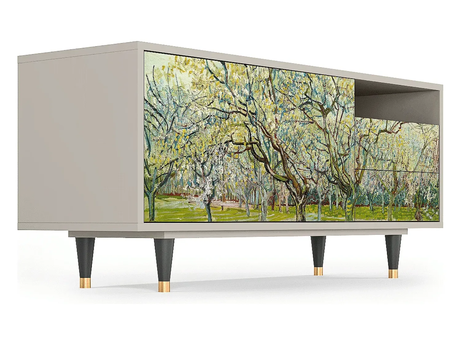 Móvel De Tv| Mueble de TV - 125х56х41 cm - T7 - The Branco Orchard, Areia Bege