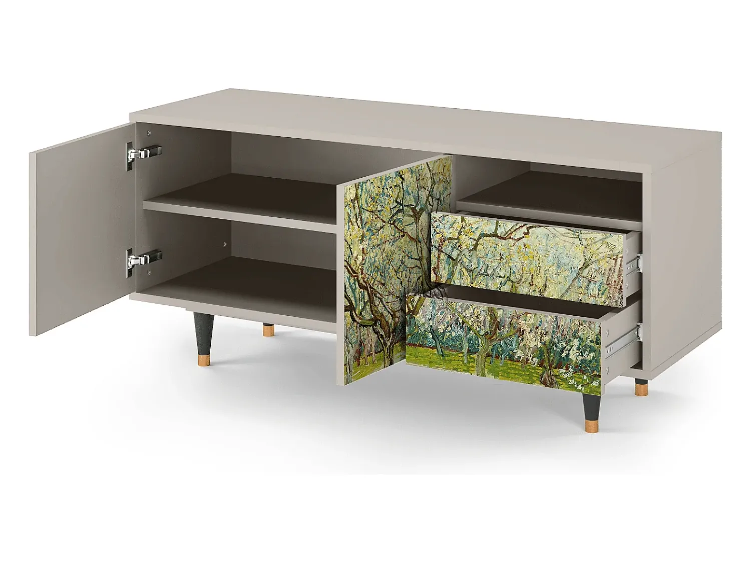 Móvel De Tv| Mueble de TV - 125х56х41 cm - T7 - The Branco Orchard, Areia Bege