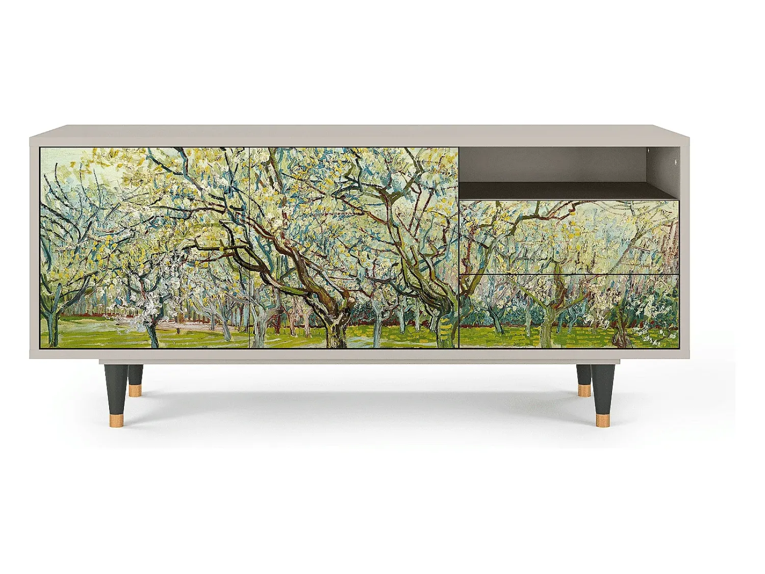 Móvel De Tv| Mueble de TV - 125х56х41 cm - T7 - The Branco Orchard, Areia Bege