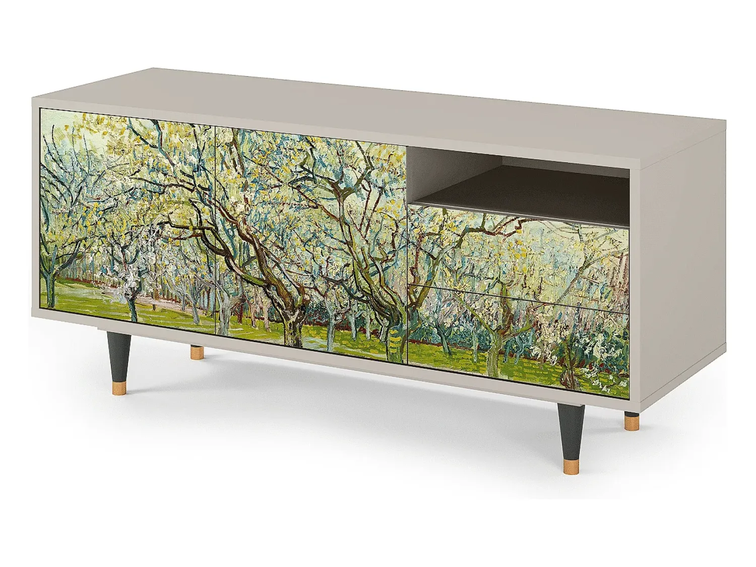Móvel De Tv| Mueble de TV - 125х56х41 cm - T7 - The Branco Orchard, Areia Bege