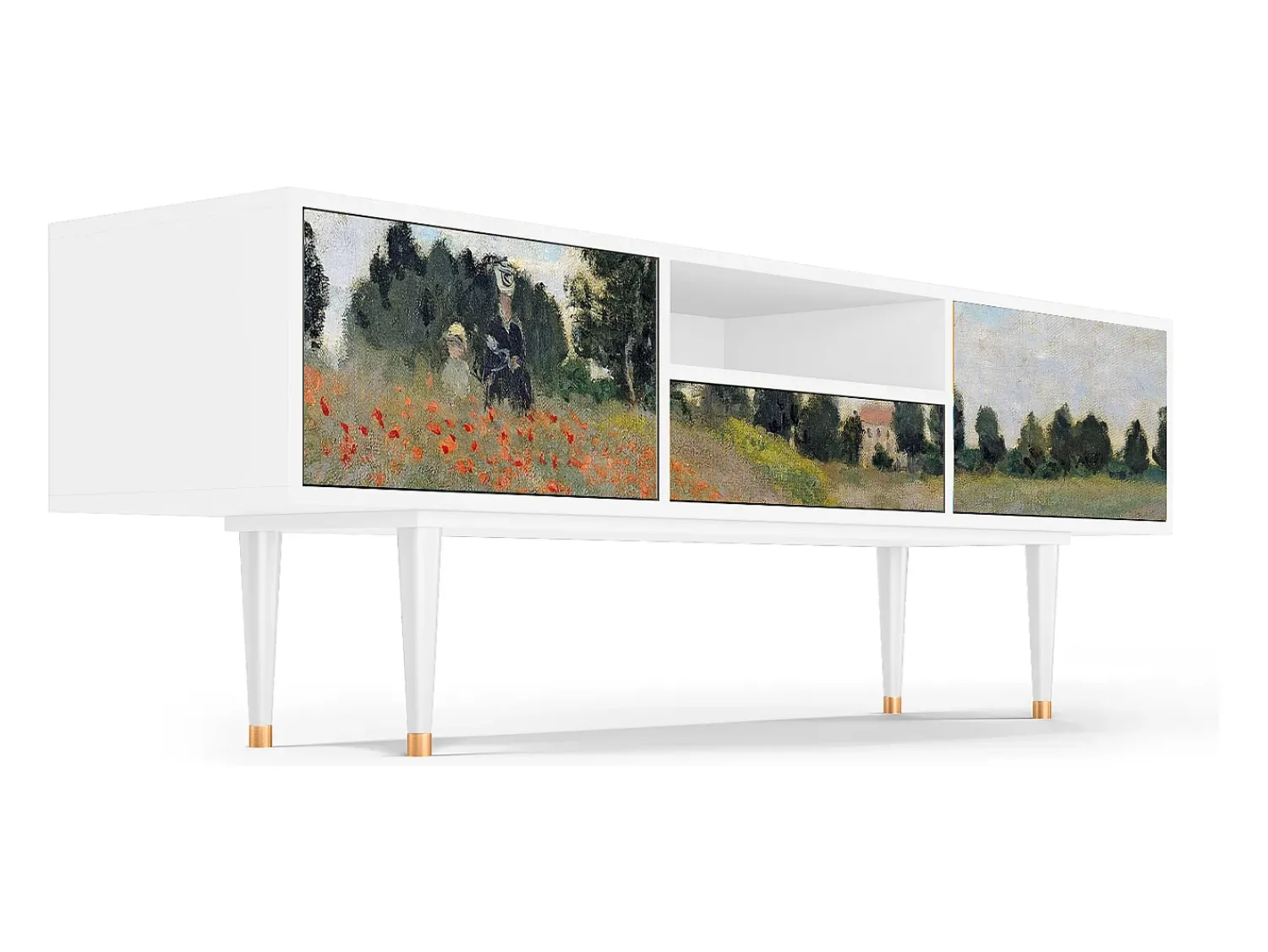 Móvel De Tv* Mueble de TV - 170х59х41 cm - T6 - The Poppy Field , Branco Bege