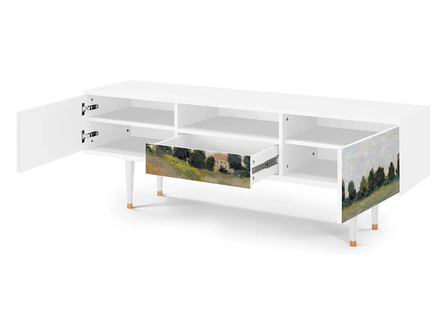 Móvel De Tv* Mueble de TV - 170х59х41 cm - T6 - The Poppy Field , Branco Bege