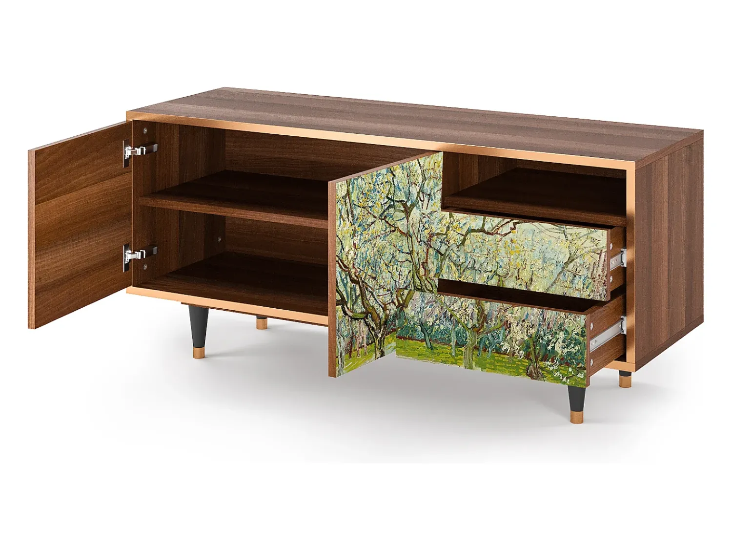Clearance Mueble de TV - 125х56х41 cm - T7 - The Branco Orchard, Nogueira Castanho