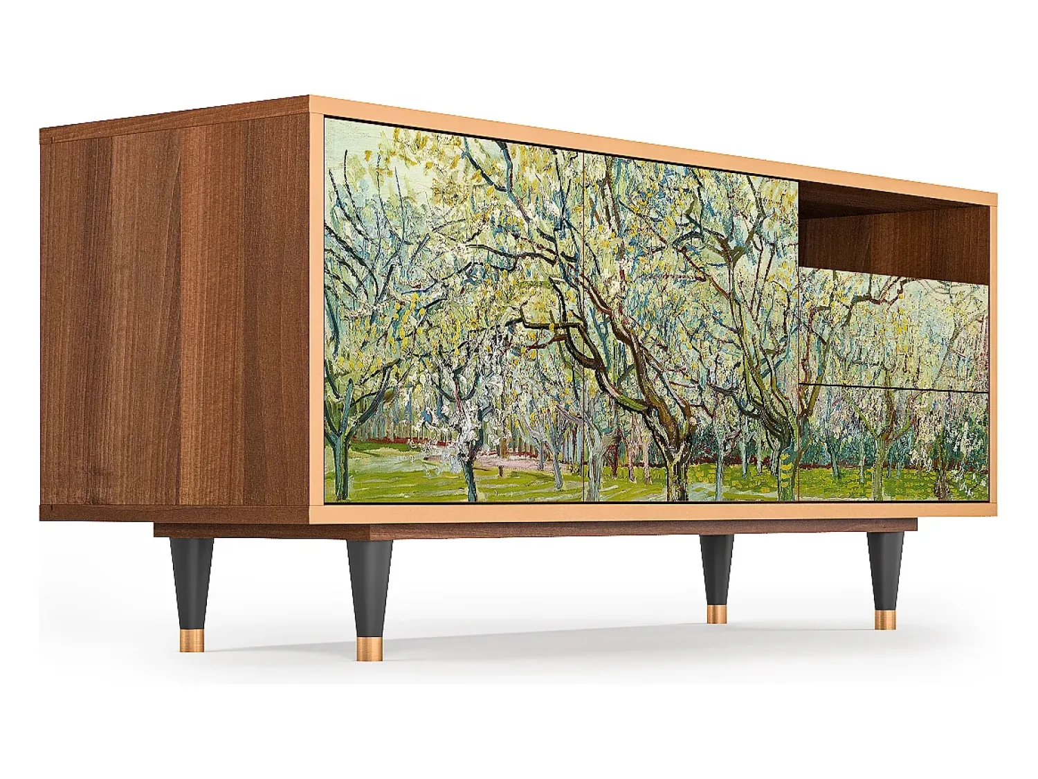Clearance Mueble de TV - 125х56х41 cm - T7 - The Branco Orchard, Nogueira Castanho