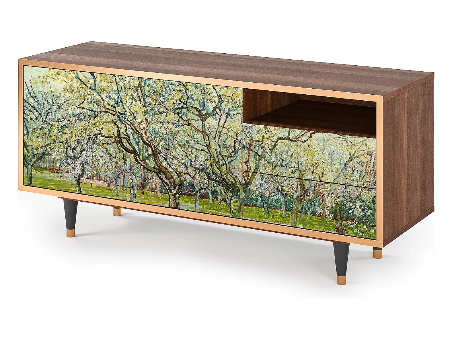 Clearance Mueble de TV - 125х56х41 cm - T7 - The Branco Orchard, Nogueira Castanho